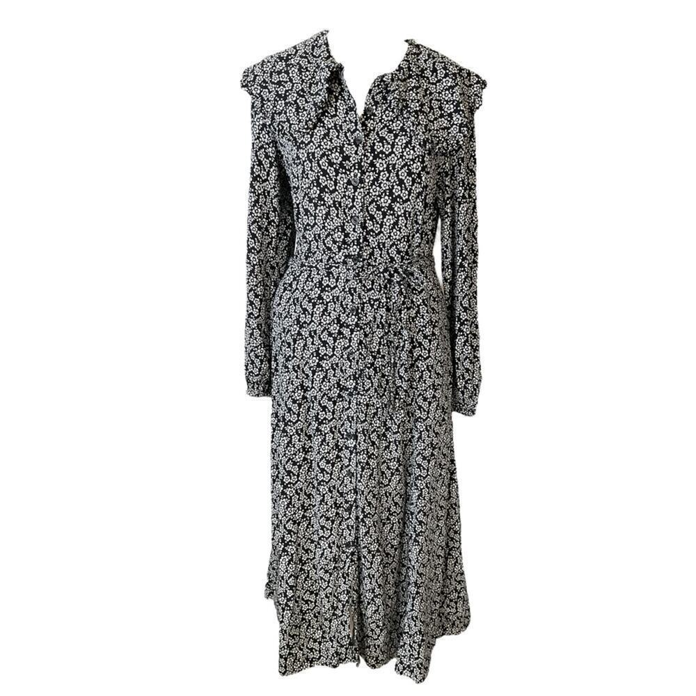 Boden Ruffle Floral Button Down Peter Pwn Collar Dress with Belt Size 4